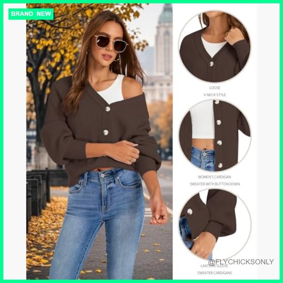 Chunky Knit Cardigan Sweater Open Front Button Down Loose Fit - Picture 2 of 7